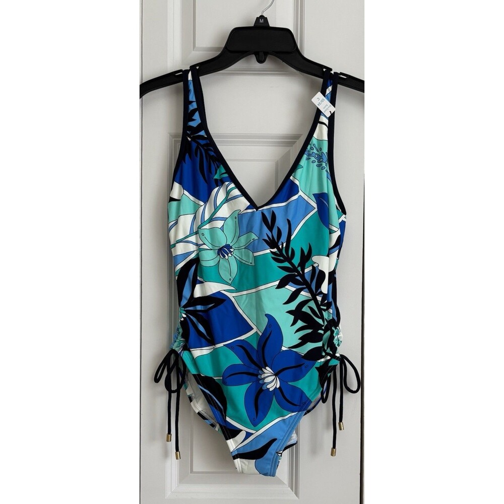 COCO CONTOURS SHAPEMAKER SWIMWEAR BLUE PRINTED ONE PIECE SIDE- TIE FULL LINED